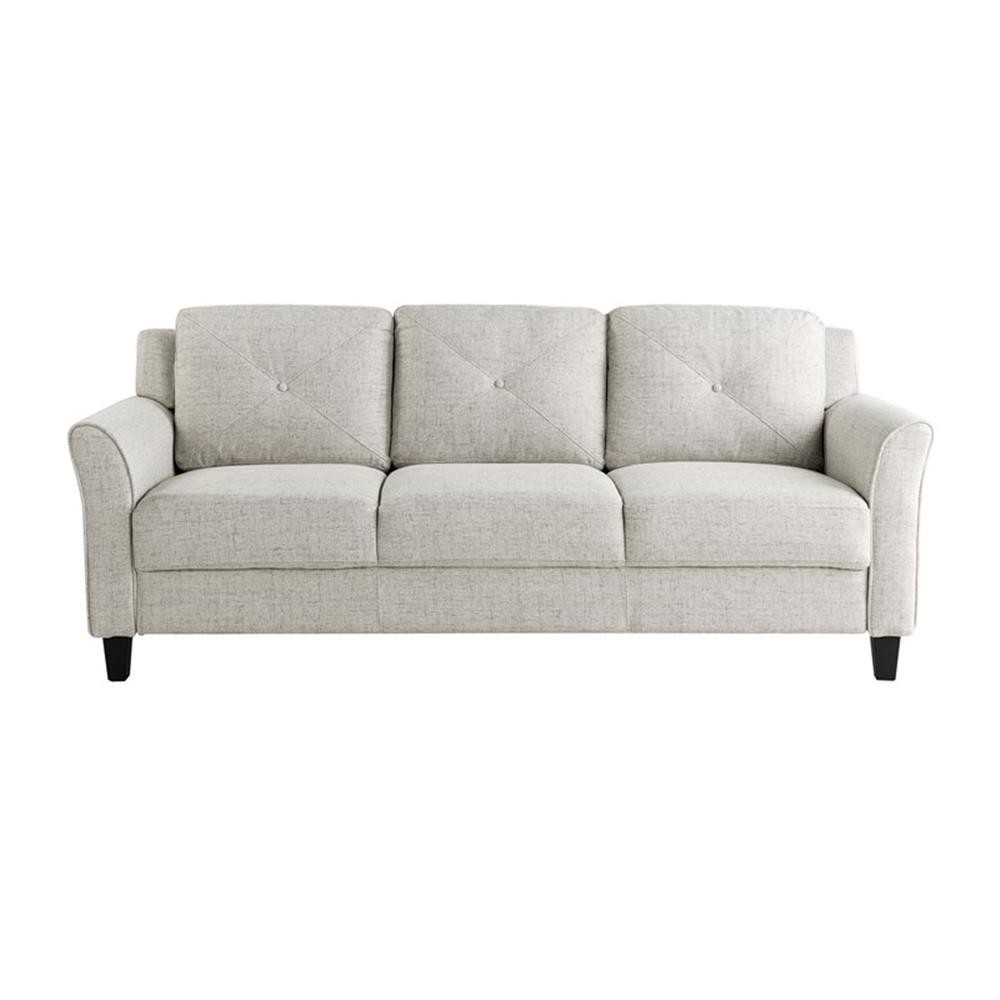 Bowery Hill Transitional Stationary Sofa in Beige Fabric Upholstery