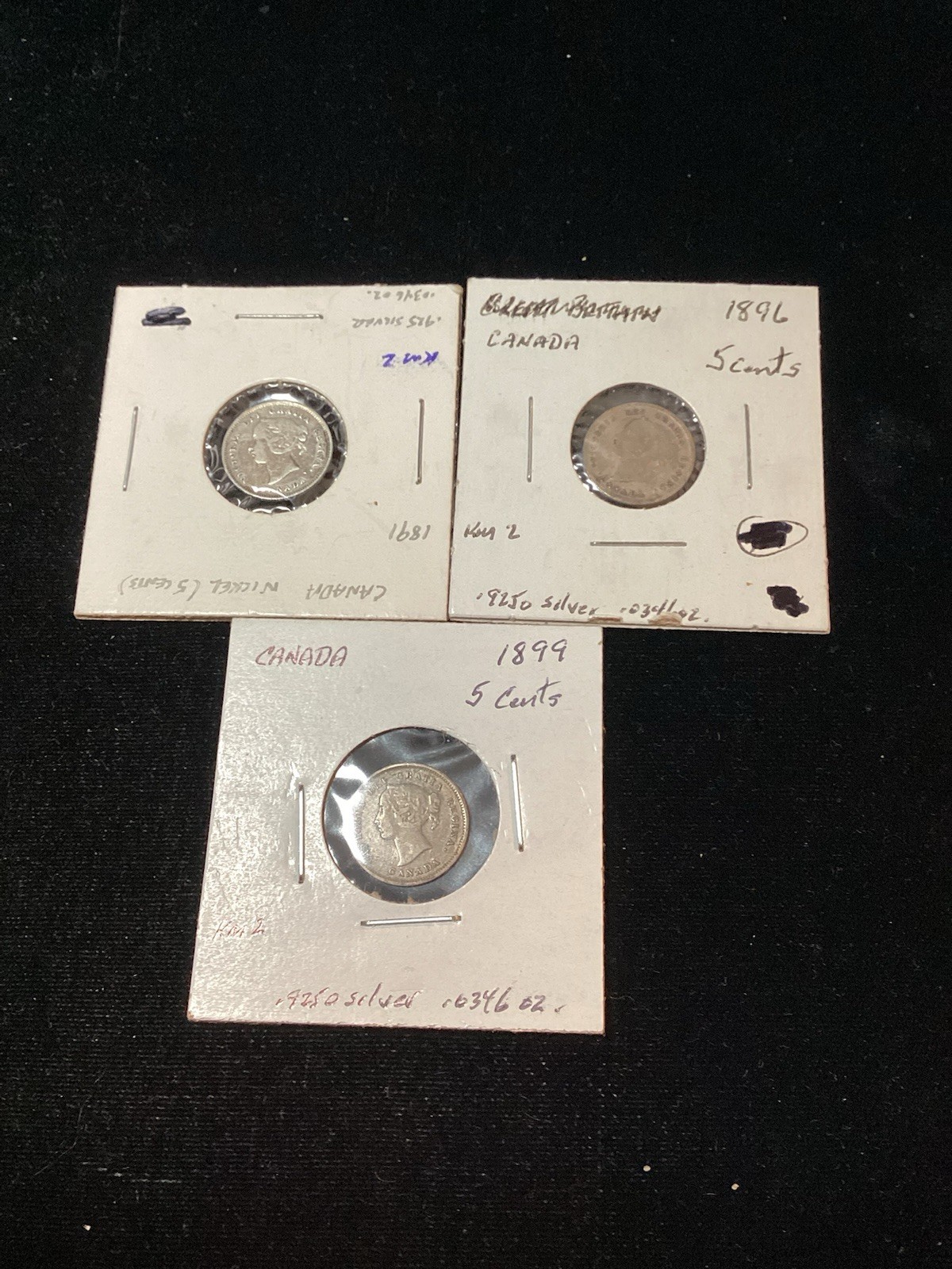 1891,1896,1899 Canada 5 Cent Queen Victoria Silver Coins All 3 In Photos!