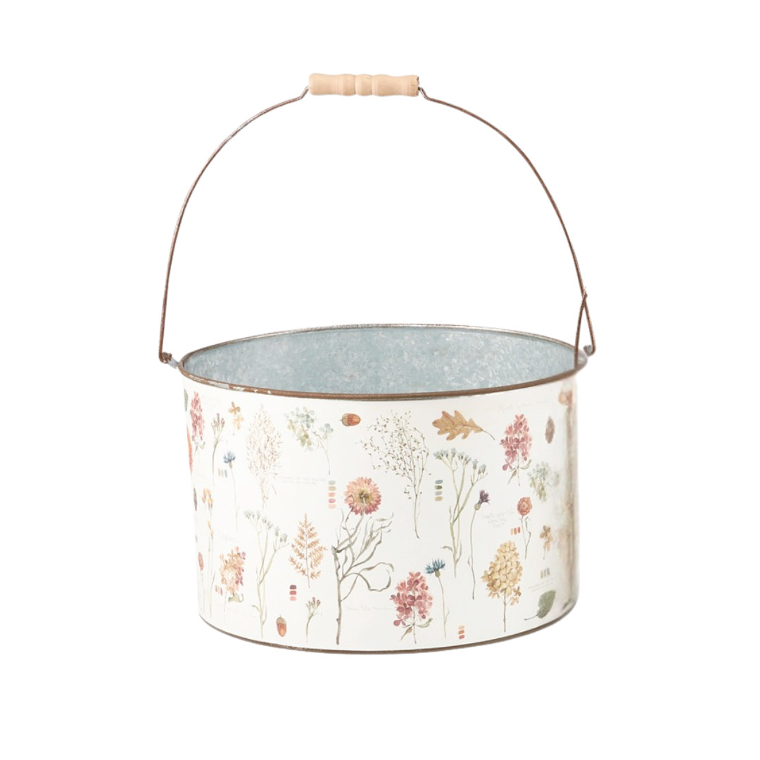 Primitives by Kathy Metal Bucket Floral Themed -Large