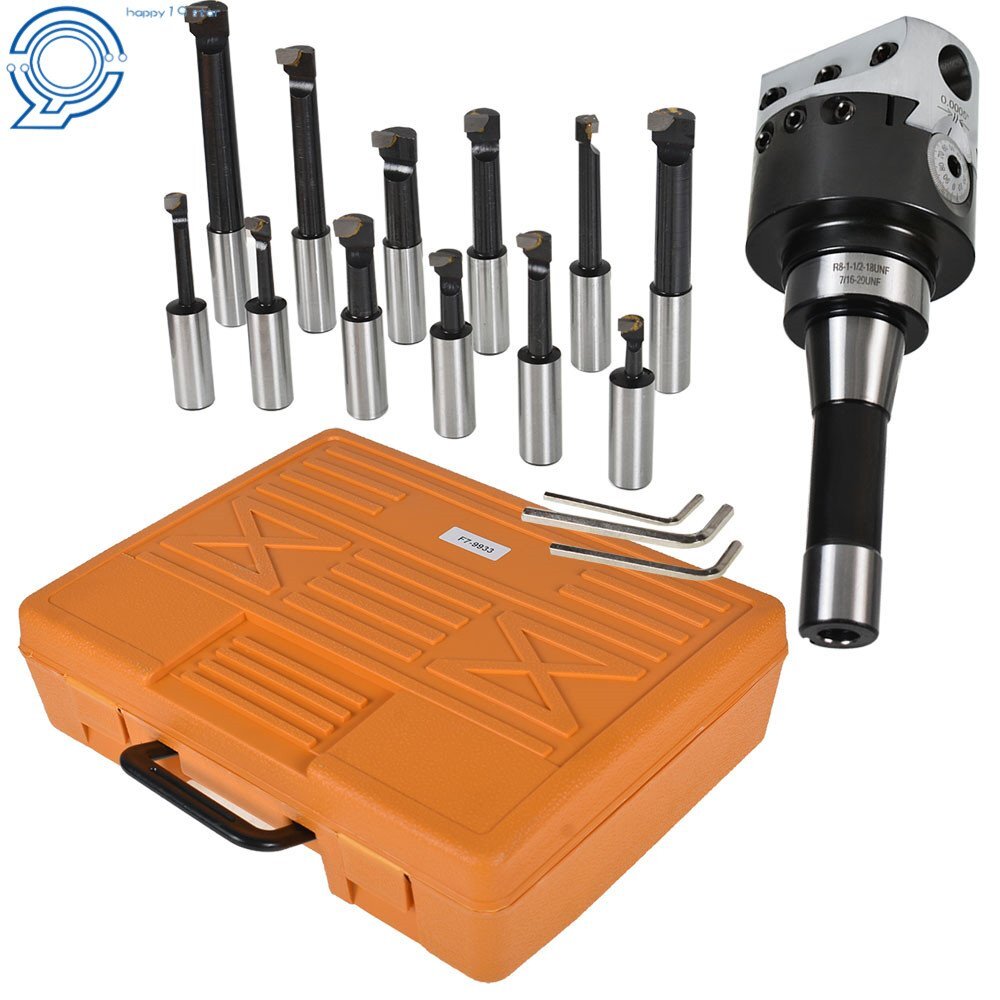 3 Inch Precision Boring Head W/ R8 Shank 12 Pcs 3/4" Carbide Boring Bars Set