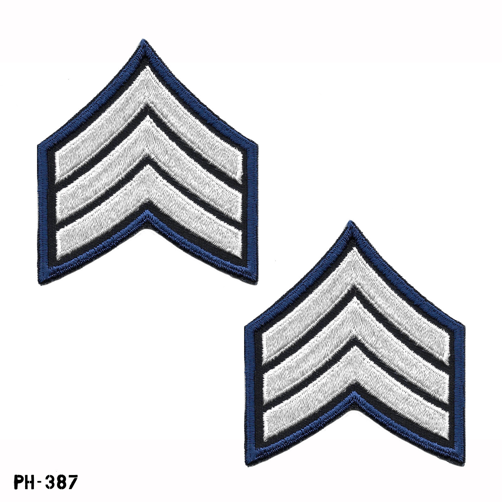 PAIR SGT Sergeant Chevron Sleeve Rank Patches ~ Blue/White ~ NOS Gemsco USA
