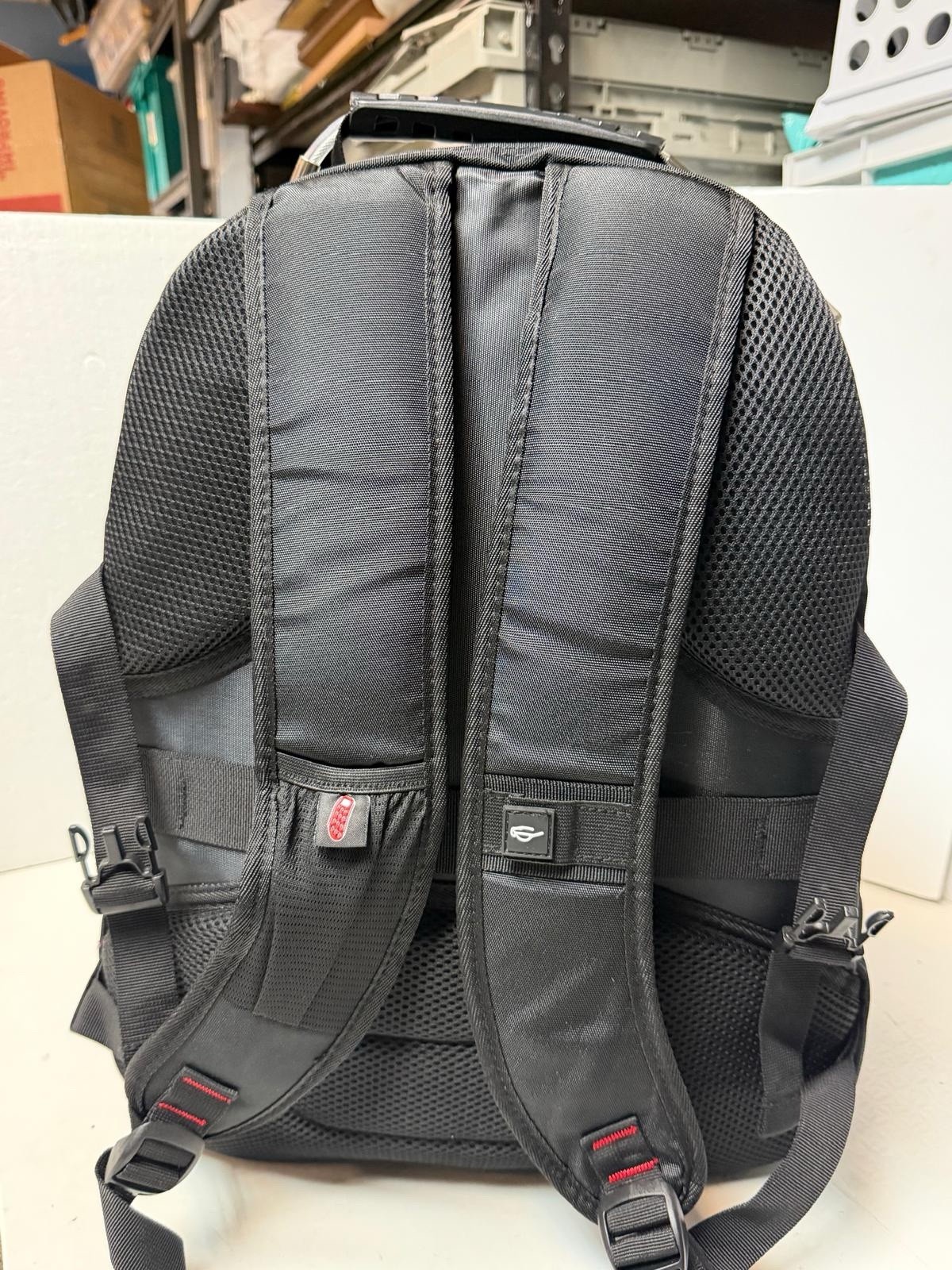 SHRRADOO Black Backpack , Padded Straps, 3 Pockets, USB Heavy Duty
