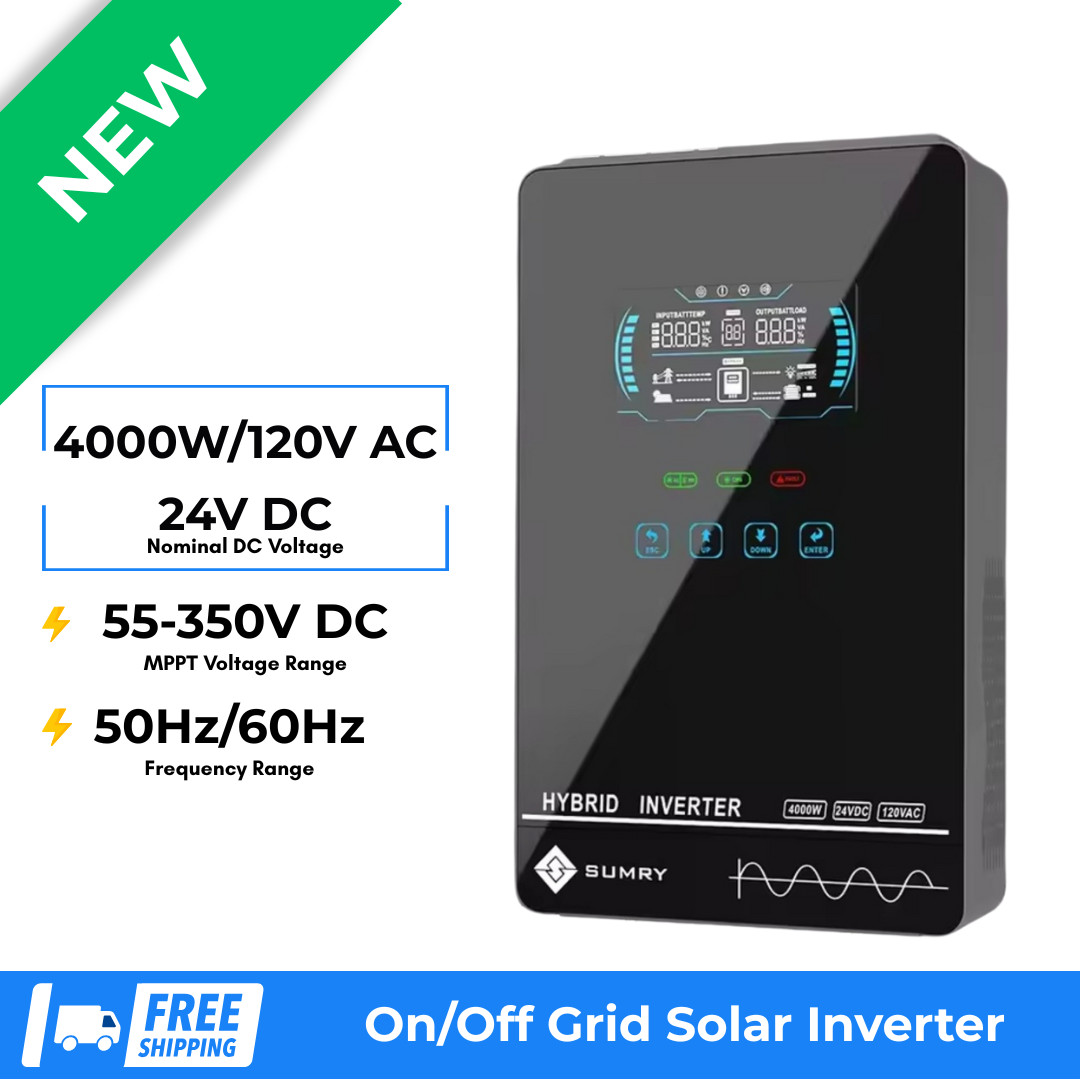 Sumry 4KW 24V Hybrid Solar Inverter with MPPT 140A Pure Sine Wave Output 120V AC
