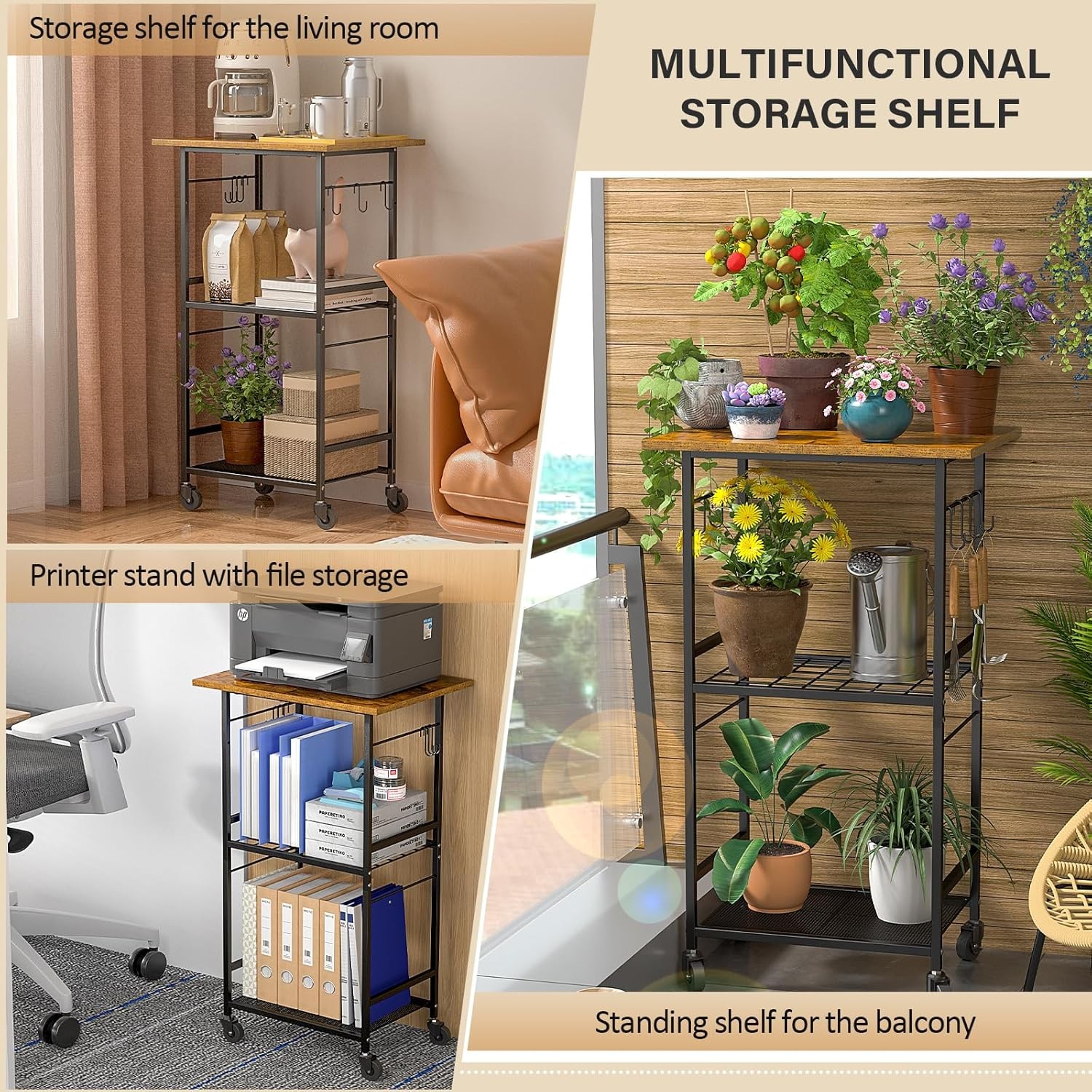 Rolling Kitchen Microwave Cart 3 Tier Microwave Table Stand W/ Adjustable Shelf