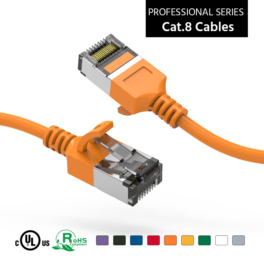 0.5Ft CAT8 U/FTP Slim Ethernet Network Cable Orange 30AWG