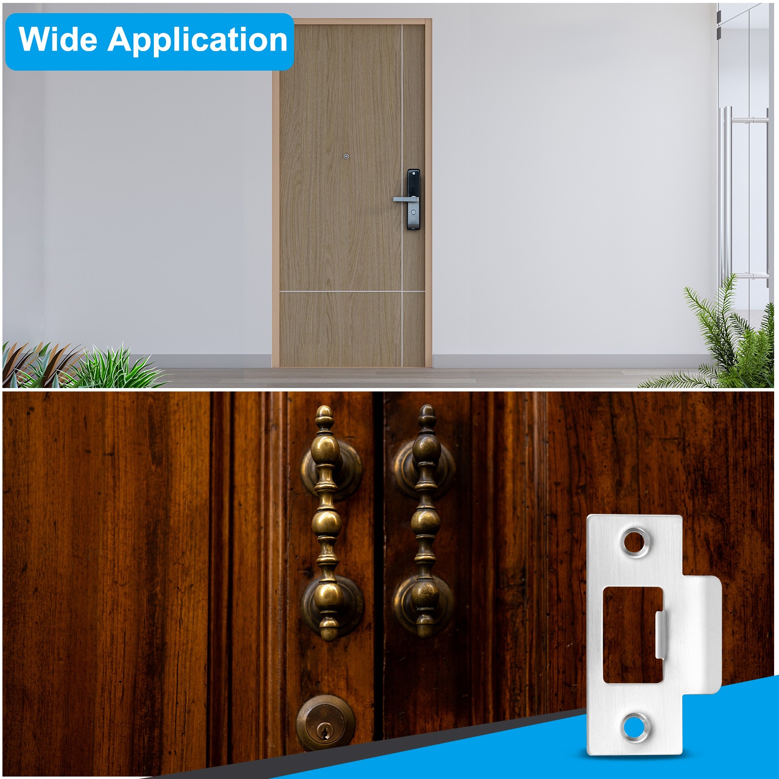 2 Pack 2-3/4" Stainless T Strike Door Lock Strike Plate Silver