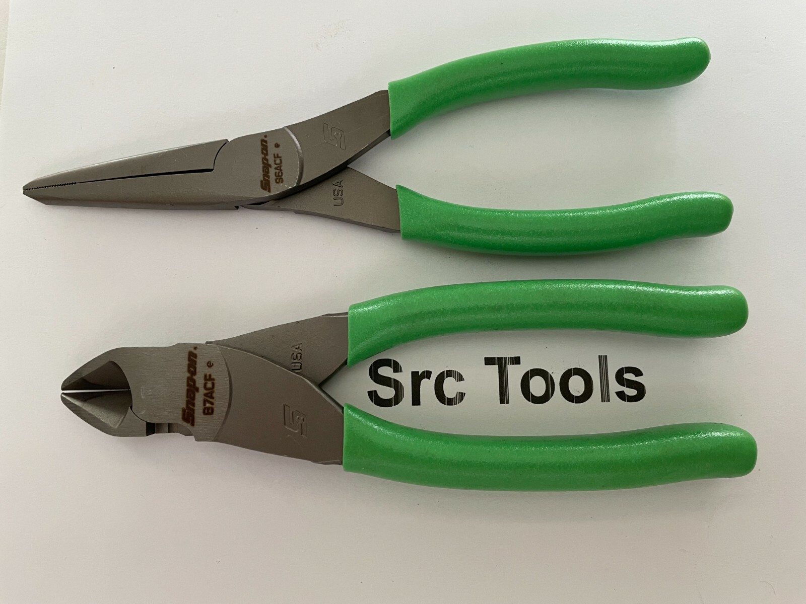 Snap-On Tools USA NEW 2pc GREEN Soft Grip Cutter & Needle Nose Plier Lot Set