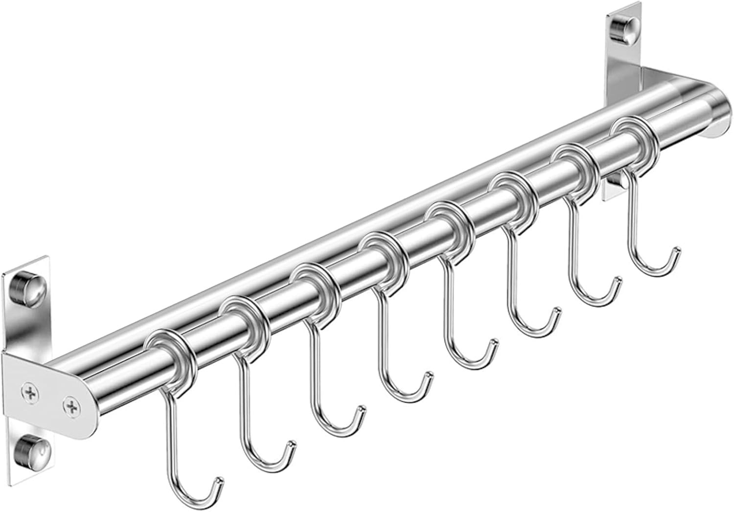Stainless Steel Wall-Mounted Utensil Rack with Sliding Hooks for Kitchen & Bath