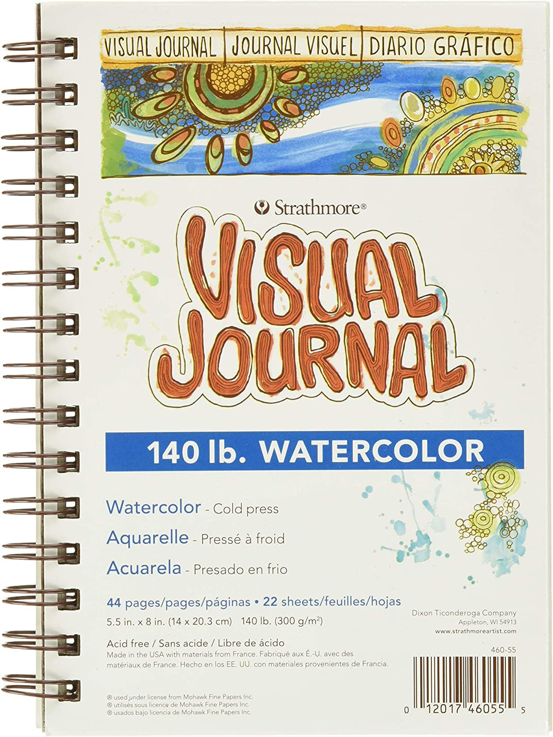 Wire Bound Visual Journal, 140 Lb. Cold Press Watercolor Paper, 5.5 X 8 Inches,
