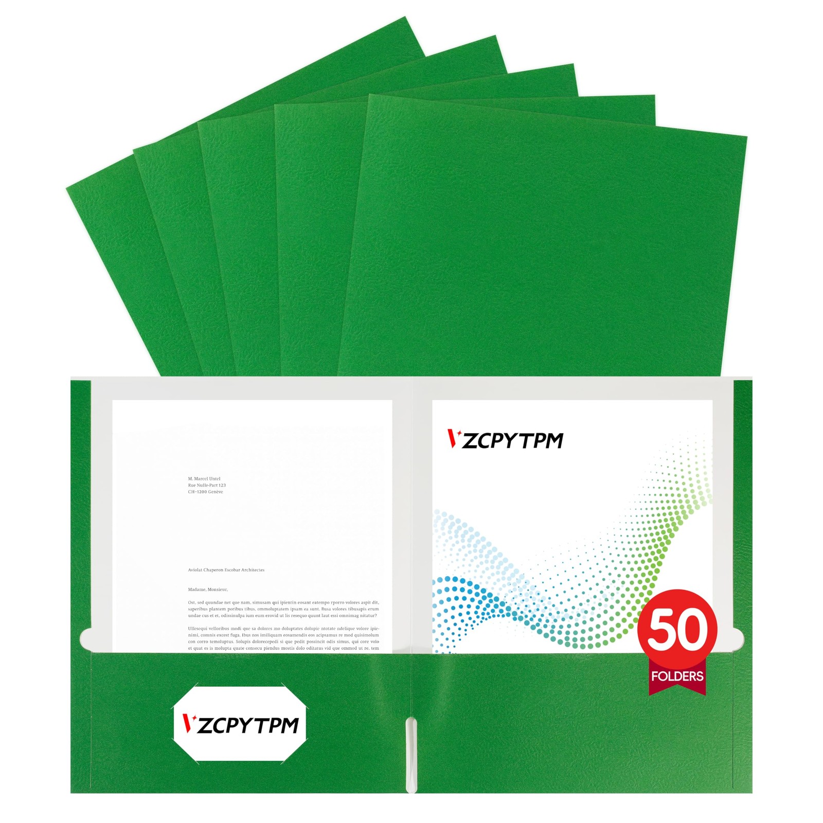 50 PCS Green Two Pocket Folders Letter Size 8.5x11 Inch Office School Home