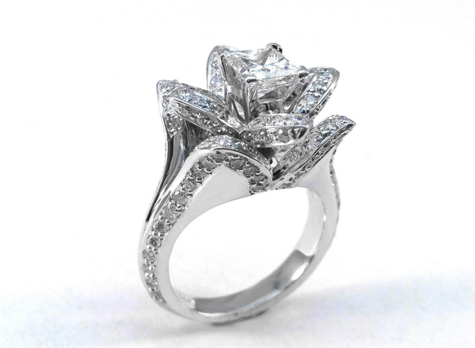 Princess 3.40Ct Diamond 14K White Gold Lotus Engagement Ring Simulated Size 9.5
