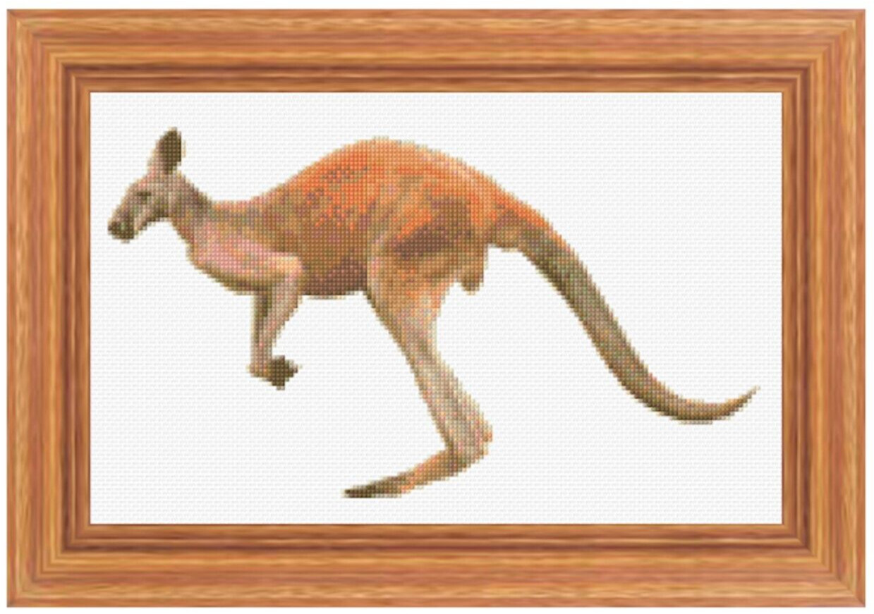 Australian Red Kangaroo Cross Stitch Pattern + Photo - Small Size, MEDIUM Level