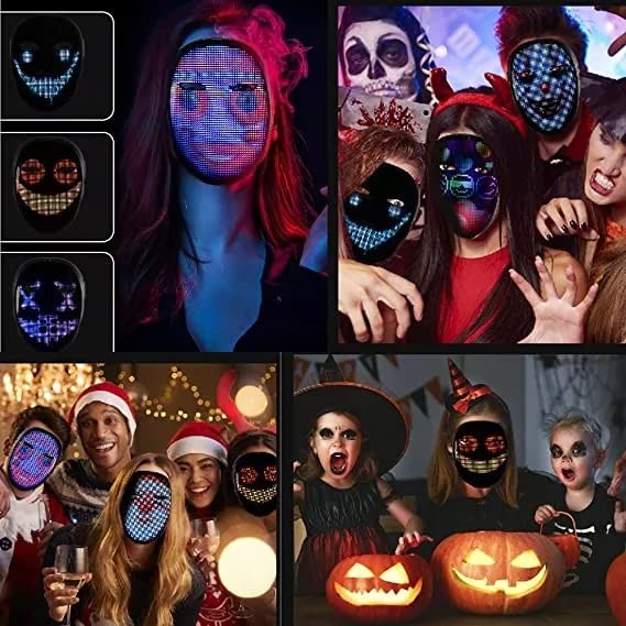TrendyNow365 Rechargeable LED Halloween Mask with Bluetooth, One Size, Black