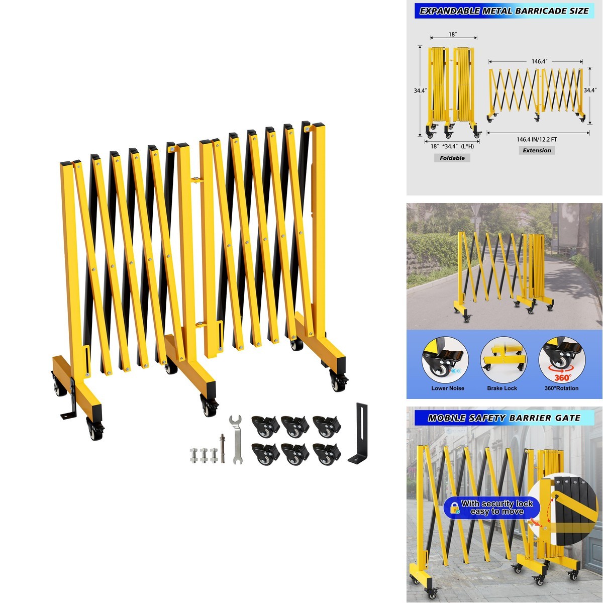 JTZFD 12.2FT Industrial Metal Expandable Barricade For Construction Area W947864