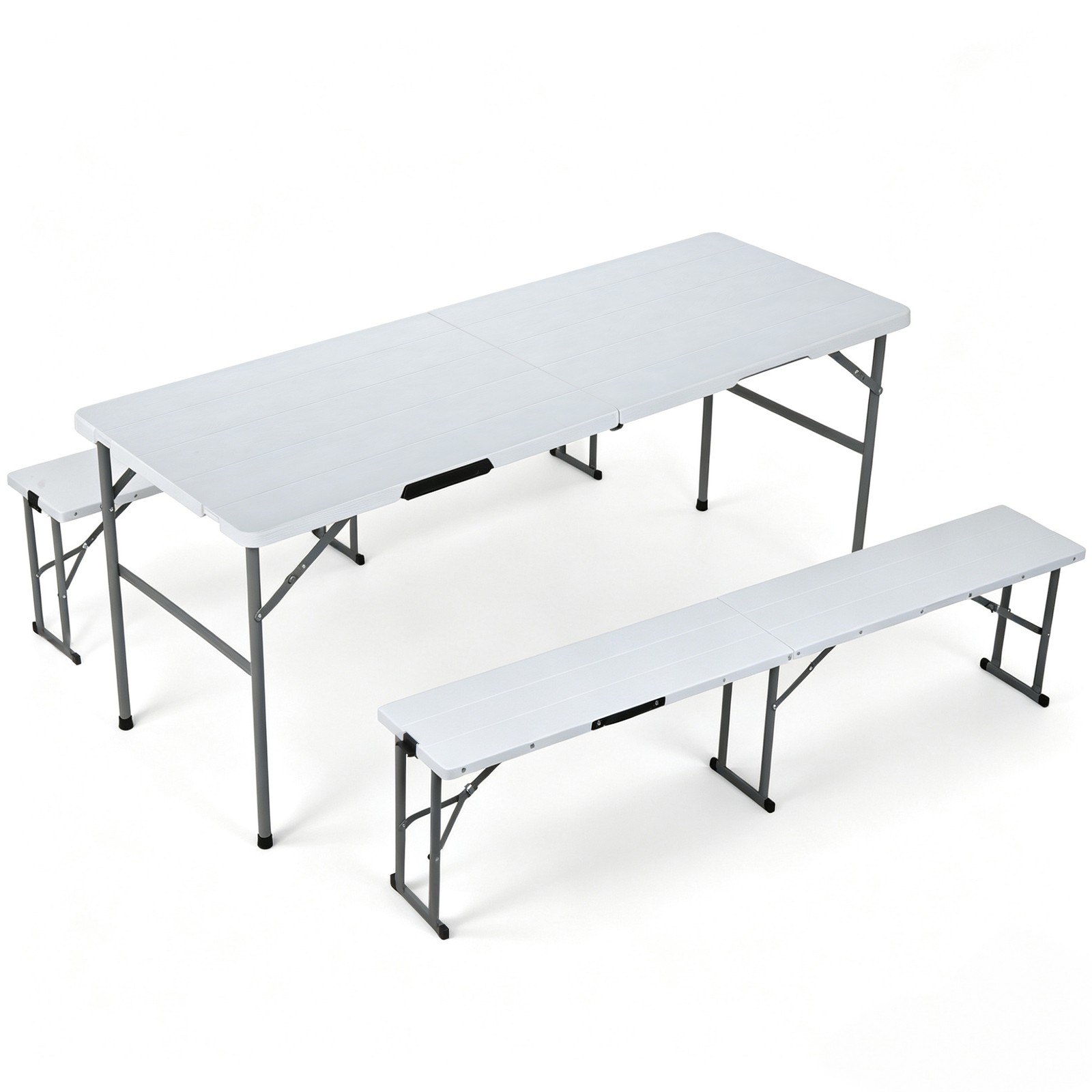 Compact Foldable Picnic Table with Storage Benches Weather Resistant HDPE Table