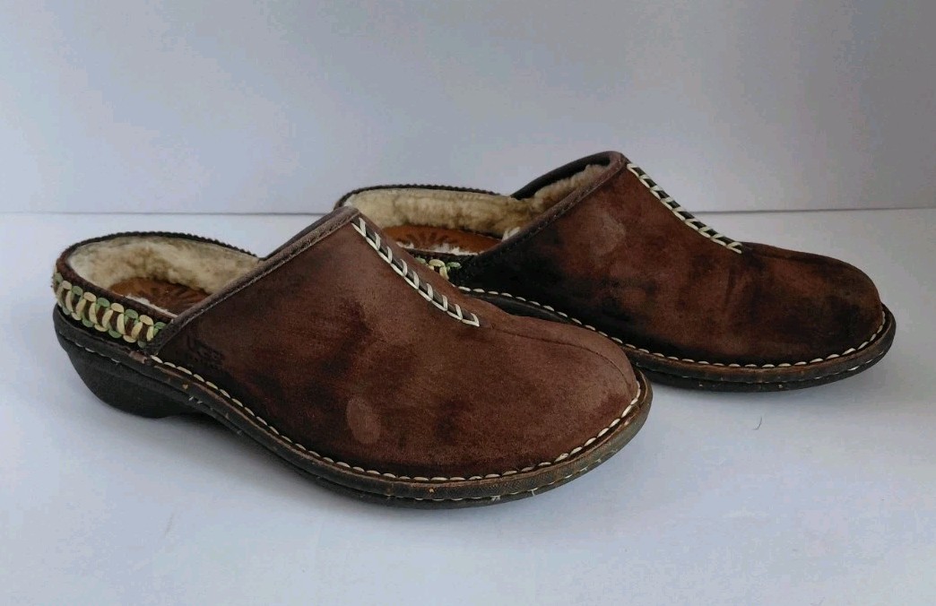 Ugg Women's Size 7 Brown Suede Slip-On Mules Clogs w/Shearling Lining