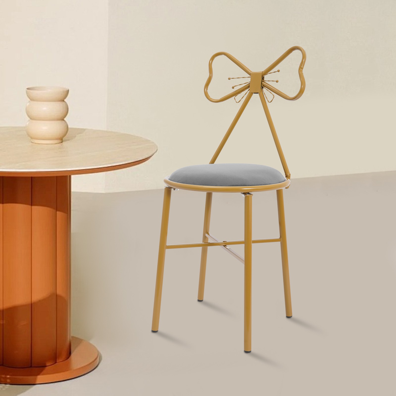 Modern Makeup Vanity Stool Living Room Butterfly Shaped Backrest Dining Chair