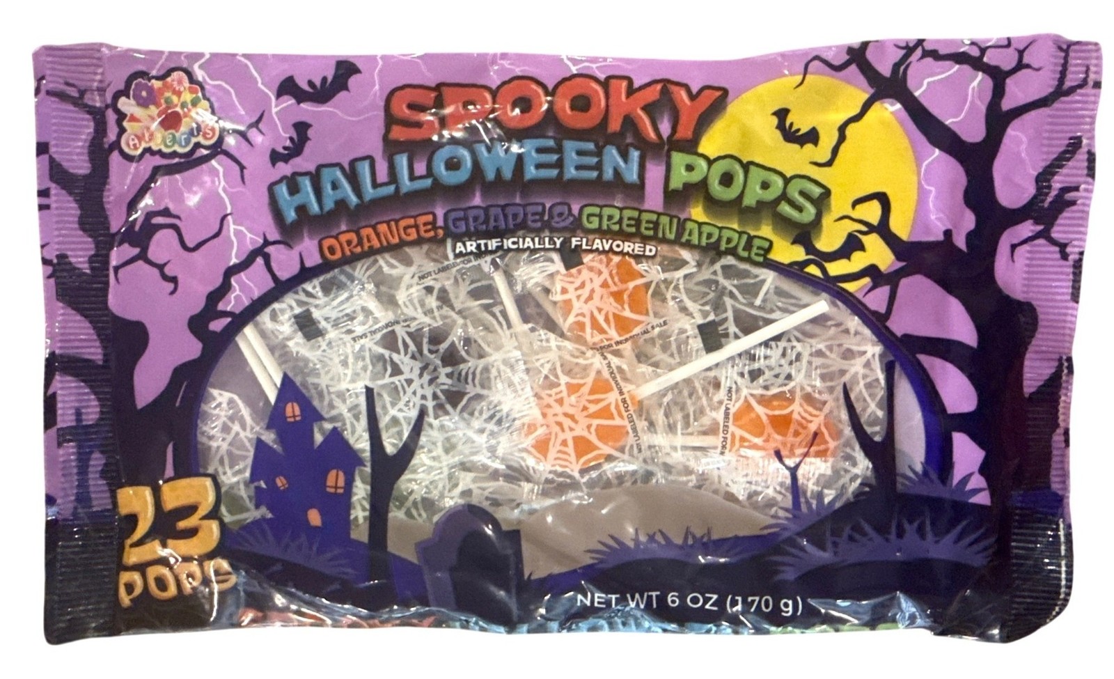 6 oz/23ct Albert’s Spooky HALLOWEEN Pops Orange Grape Green Apple Flavor CANDY