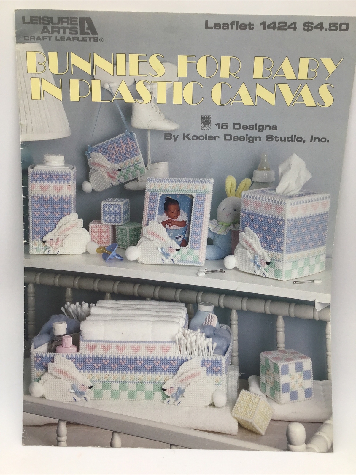 Vintage(1992)Leisure Arts Craft Leaflets Bunnies For Baby In Plastic Canvas 1424