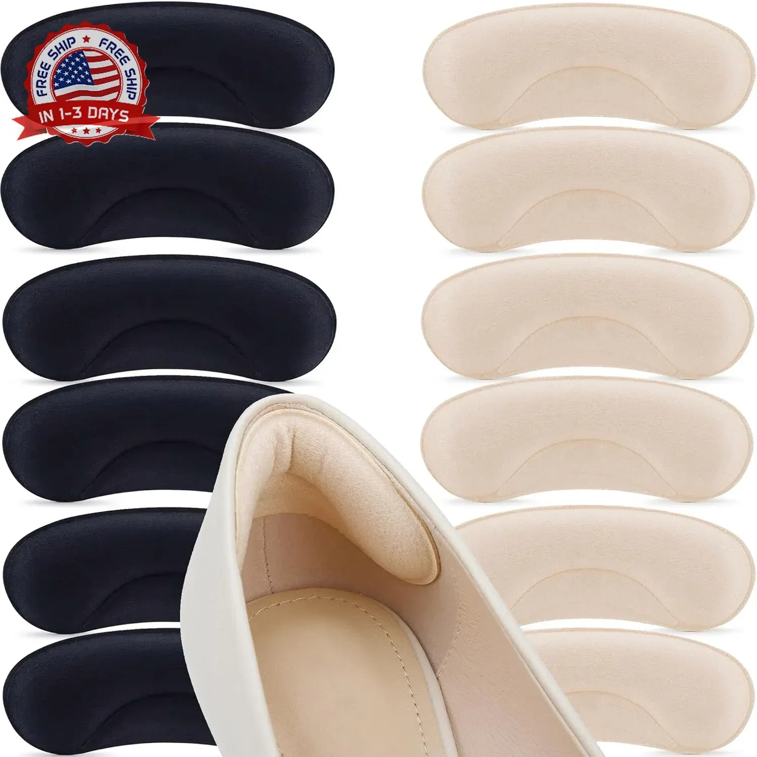 6 Pairs Heel Cushion Pads for Too Big Shoes - Protectors to Prevent Heel Pain, B