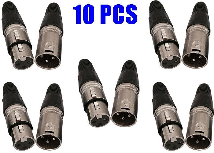 10 PCS XLR 3 Pin Male + Female Audio Cable Plug Microphone Solder Connector