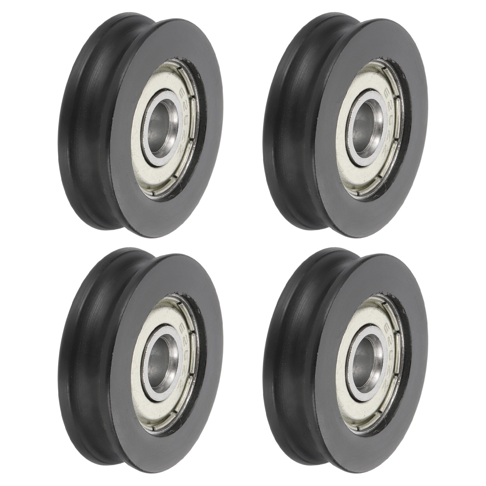U Groove Ball Bearing Roller, 6 x 27 x 8mm Guide Wheel, Black Pack of 4