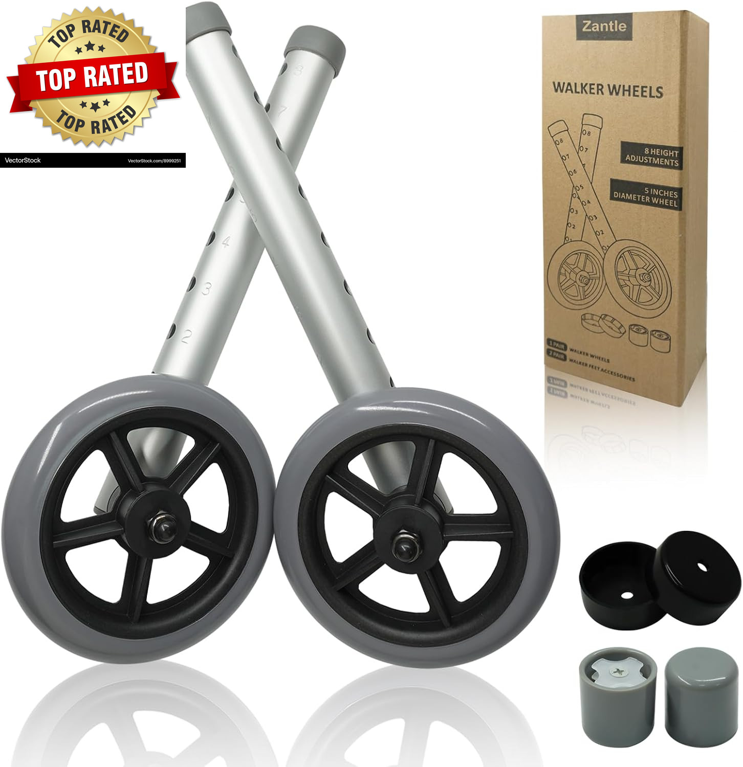 Walker Wheels Replacement - 5 Inch Wheels for Walkers for Seniors | 1 Pair Walke