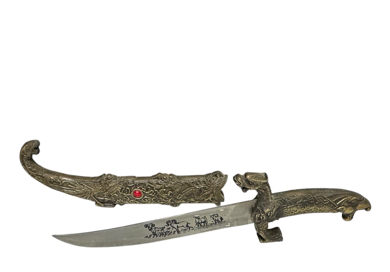 decorative dagger knife with red stone