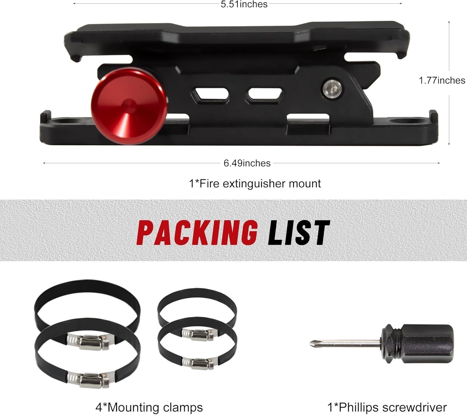 Quick Release Fire Extinguisher Mount - Aluminum Adjustable UTV Roll Bar Fire Ex