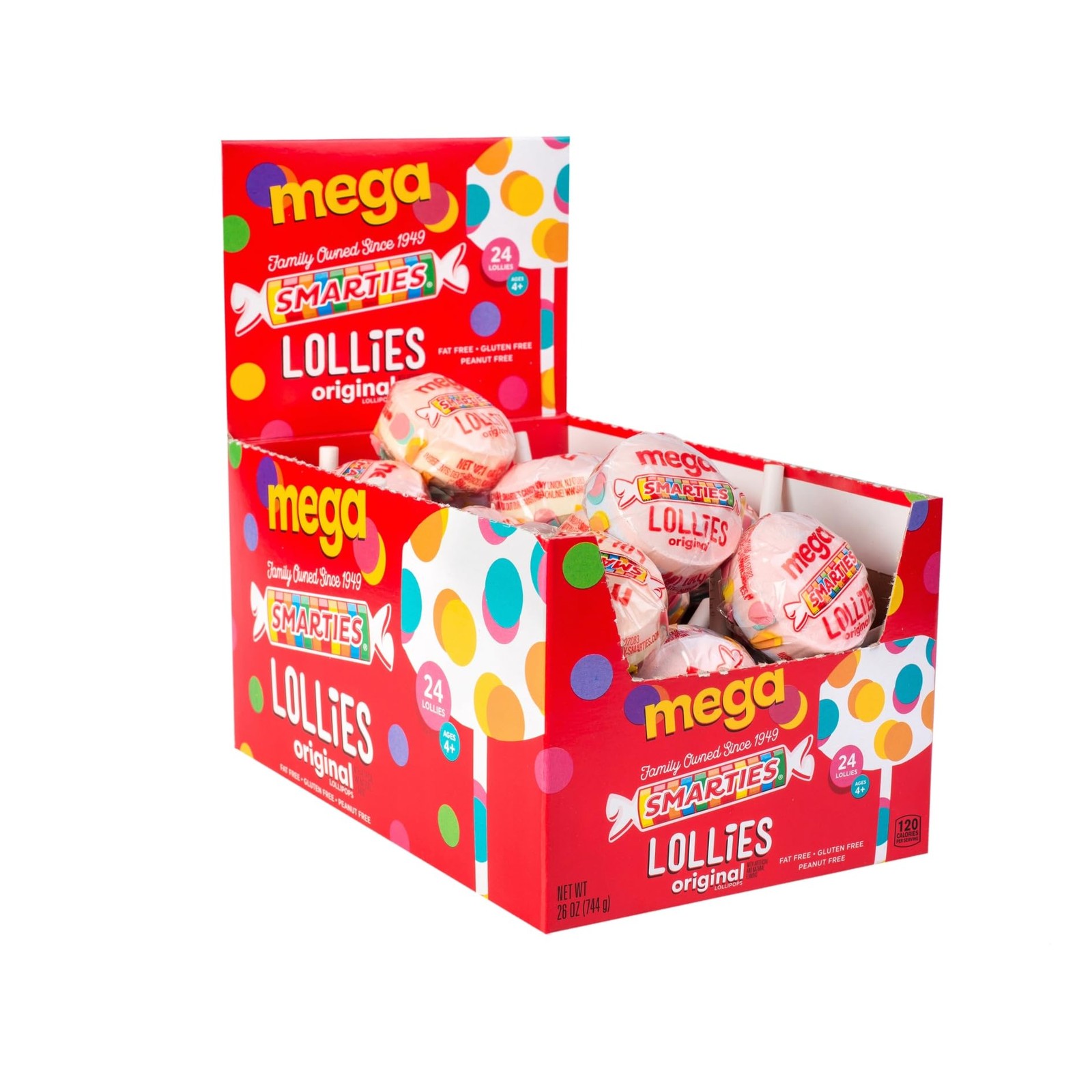 Double Lollies Mega Gluten Free Peanut Fat Assorted Fruity Lollipops 24 Count