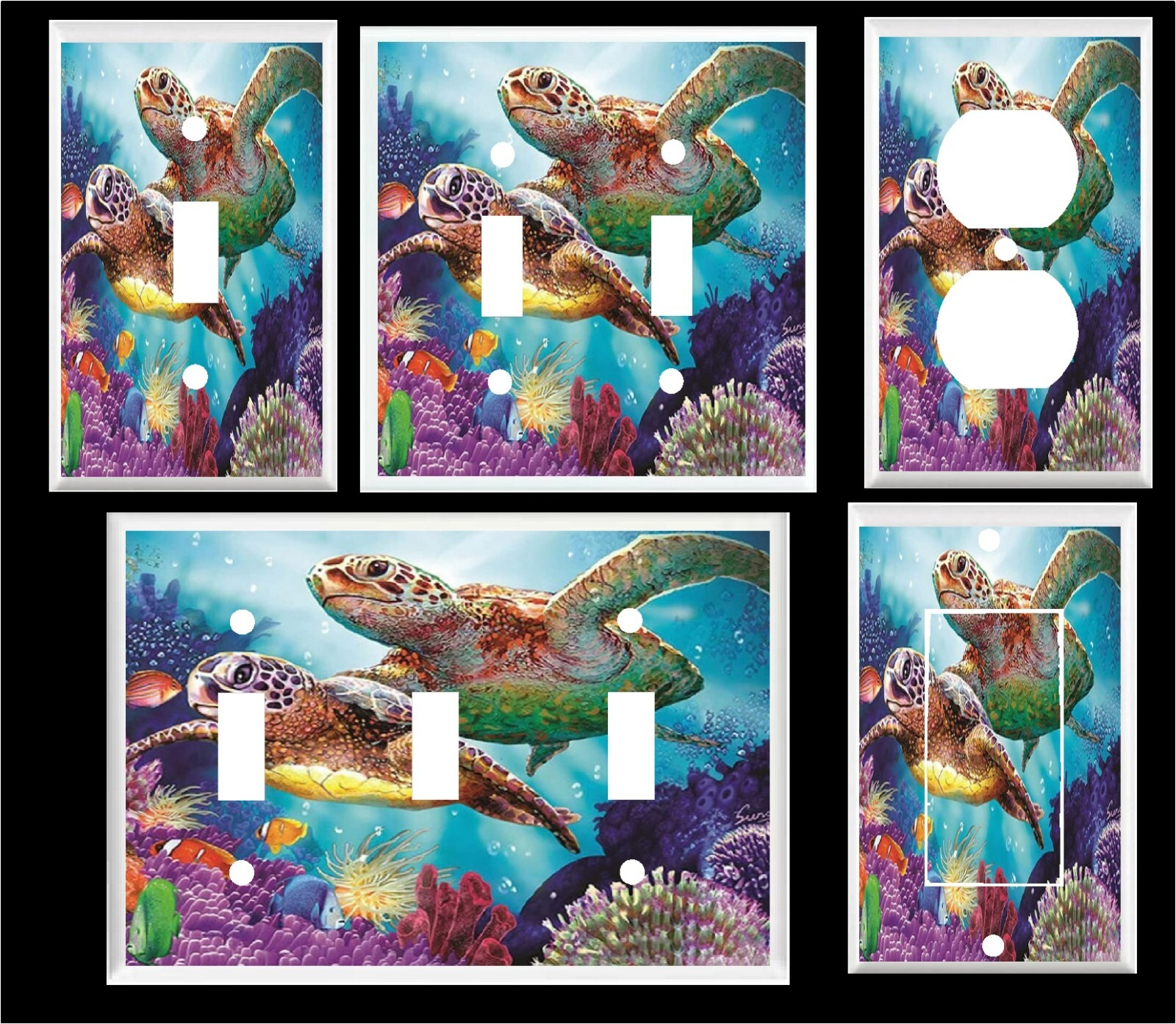 TWO SEA TURTLE TROPICAL FISH CORAL LIGHT SWITCH COVER PLATE    Home Decor