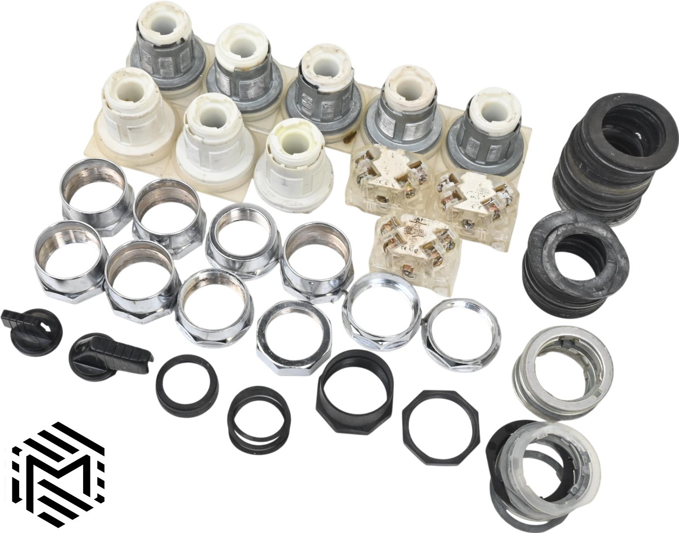 Assorted Square D Selector Switch Parts - Operators, Mounting Nuts, Contacts