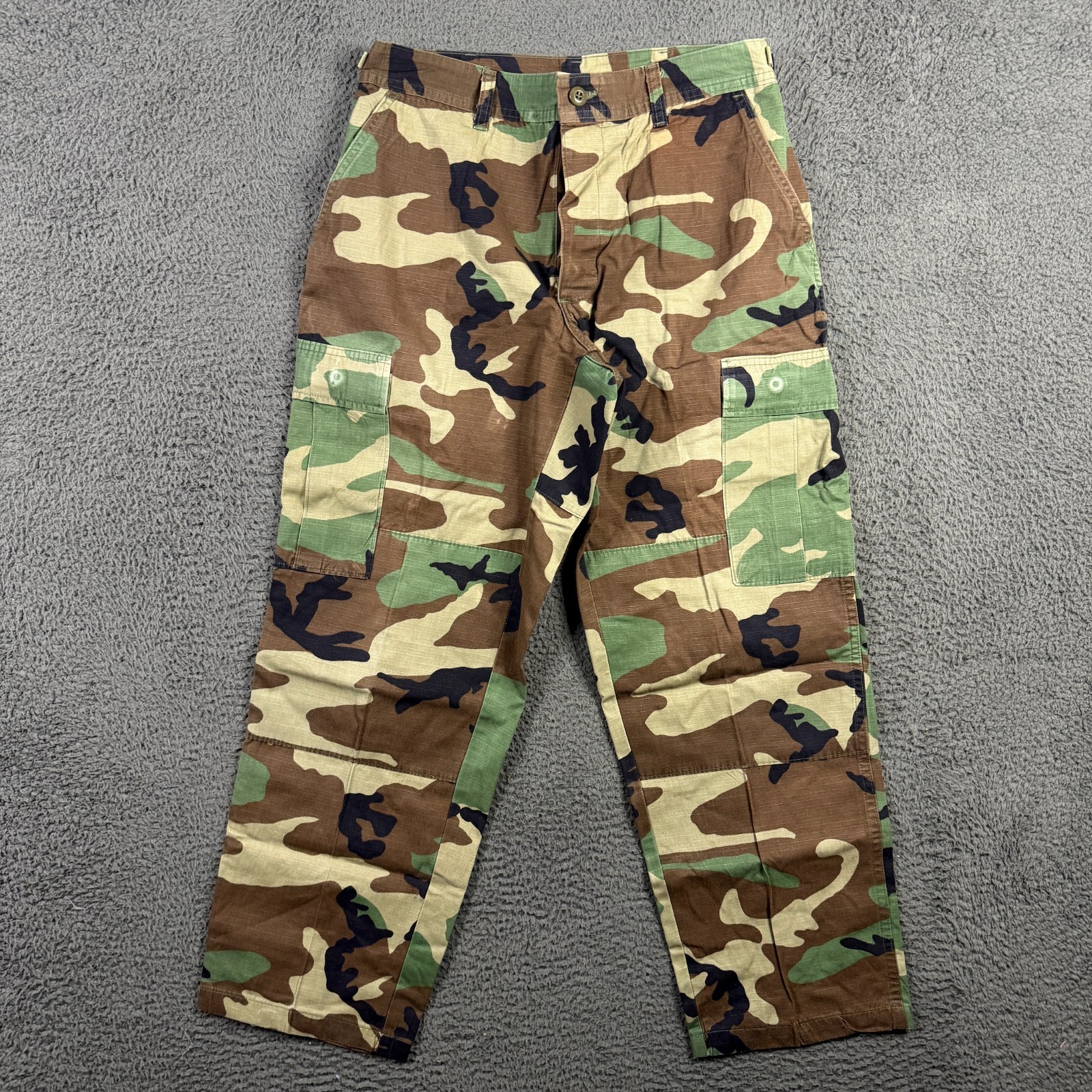 Vintage Military Pants Mens Small Regular Woodland BDU Camo Ripstop Combat