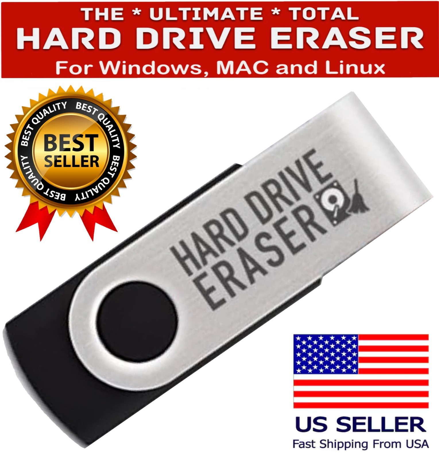 Computer PC Hard Drive Eraser Stop Identity Theft Remove Wipe Erase Data New USB