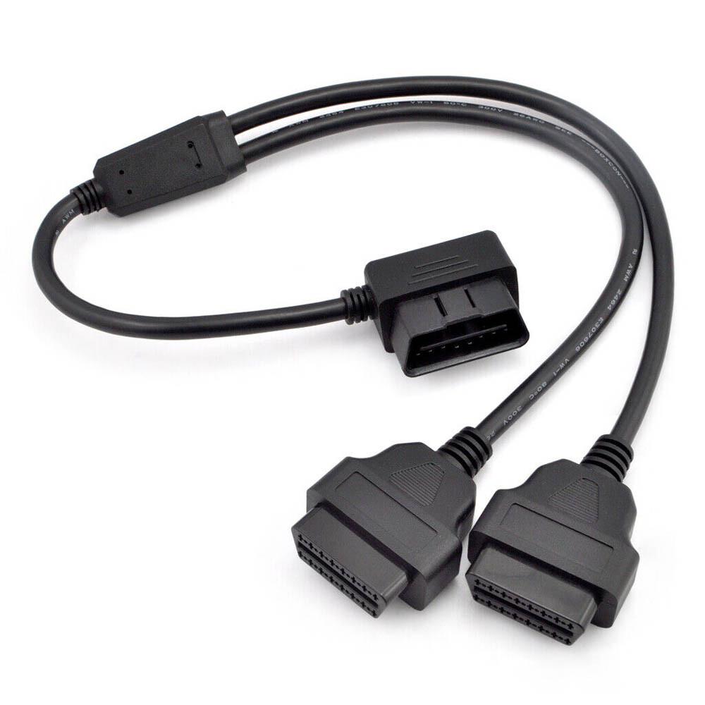 Right Angle 16 Pin OBD2 Splitter Diagnostic Extender Male to Dual Female Y Cable