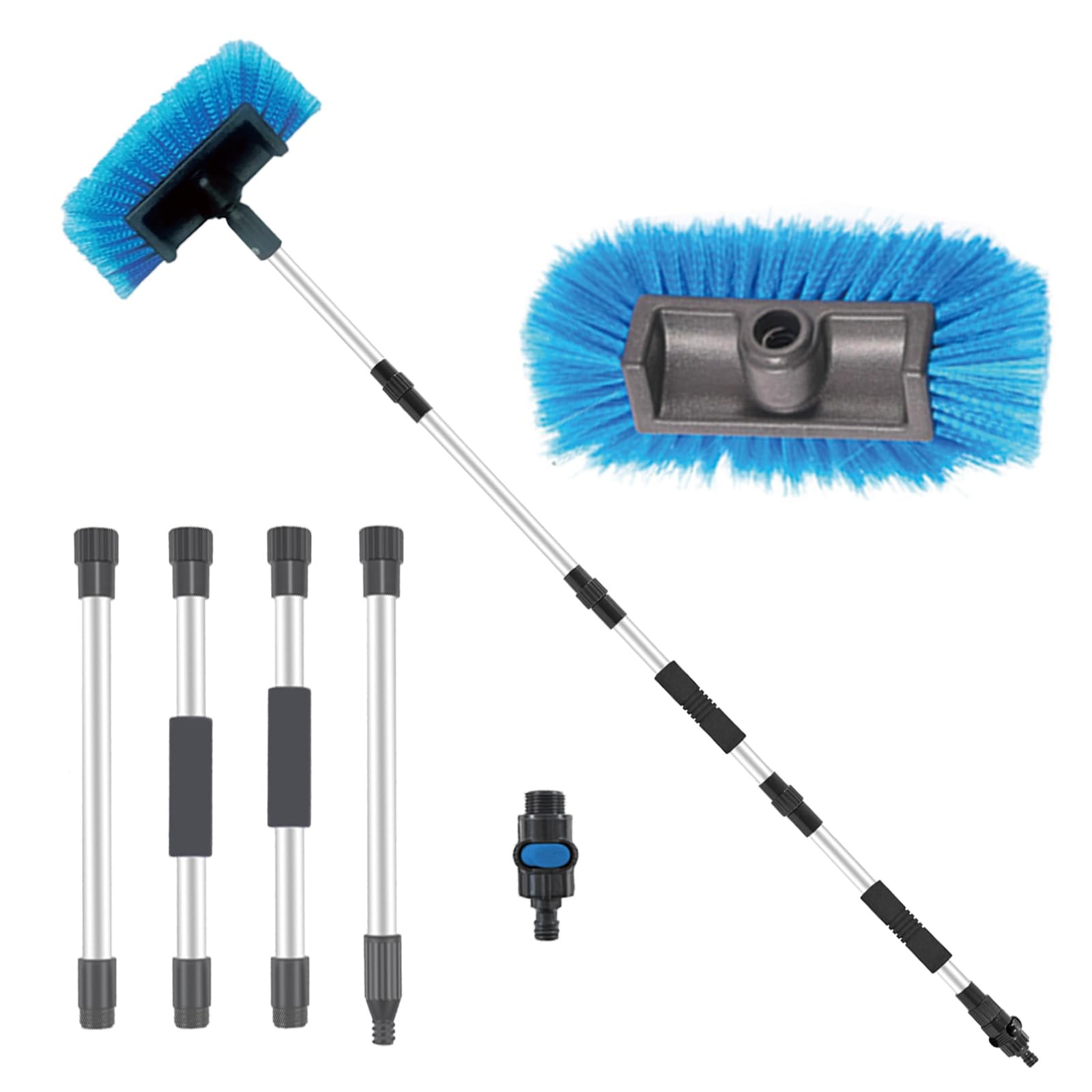 72" Long Handle Car Wash Brush with Hose Attachment, Flow-Through Soft Bristl...