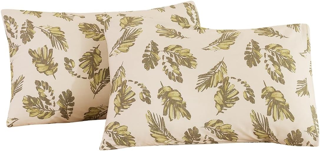 2 Pack Pillowcase King Size, Leaf Pattern Pillow Cases Set - 100% Cotton Pillow