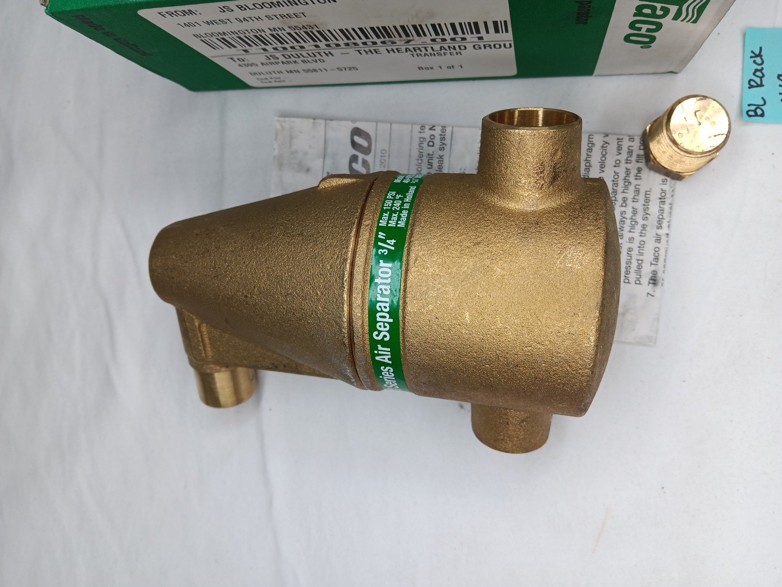 Taco 49-075C-2 Air Separator, 150Psi,240,Automatic