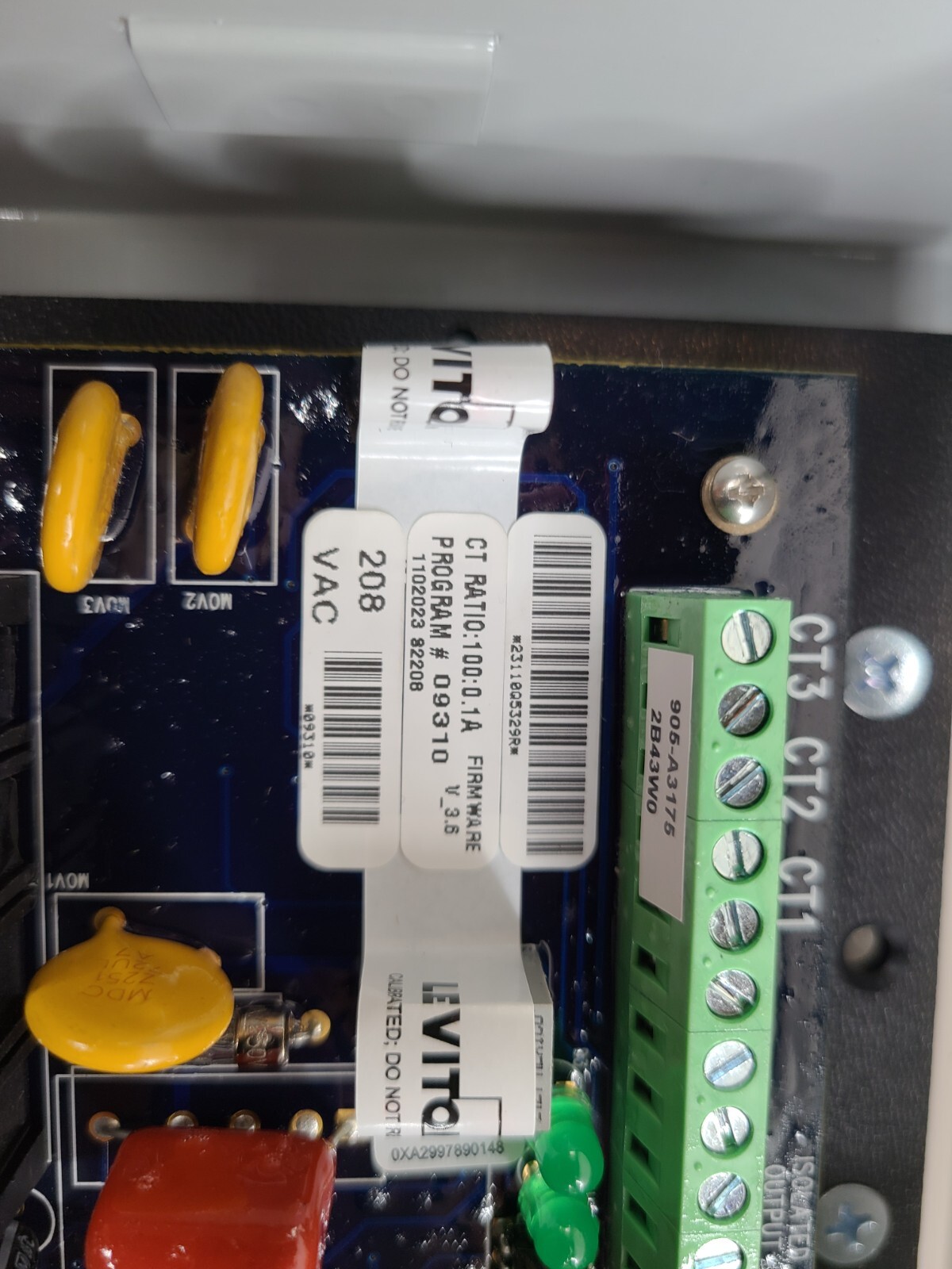 Leviton 2K208-1SW Series 2000 Indoor Usage Meter 3 Solid Core CTs 480V 100A