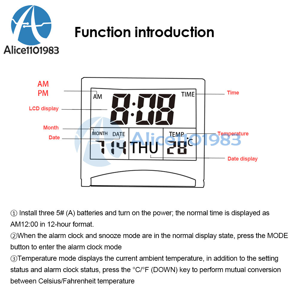 Digital Deck Clock Foldable Calendar Temperature Timer Alarm Clock LCD Display