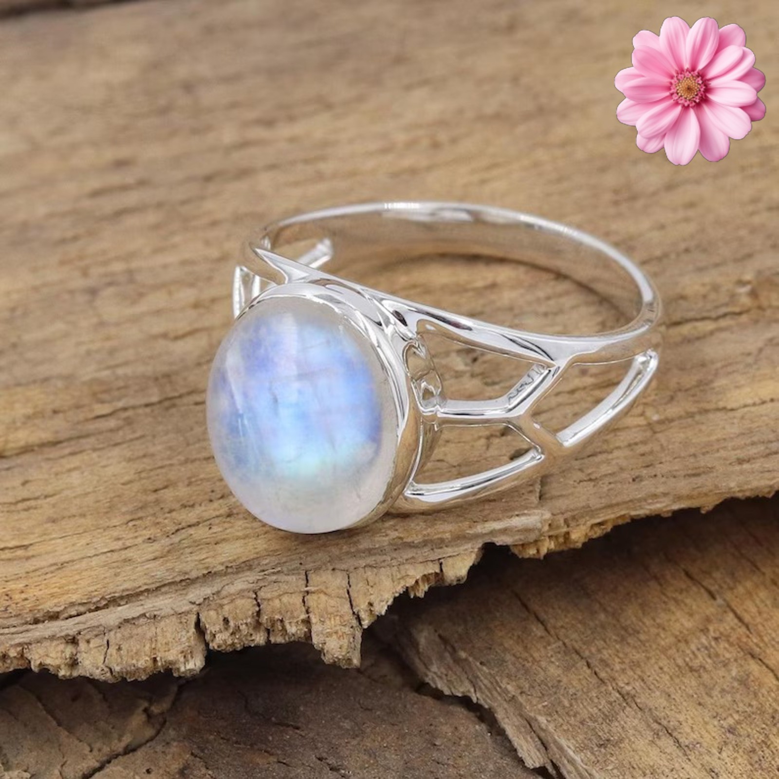 Rainbow Moonstone Gemstone 925 Sterling Silver Handmade Jewelry Ring Gift For