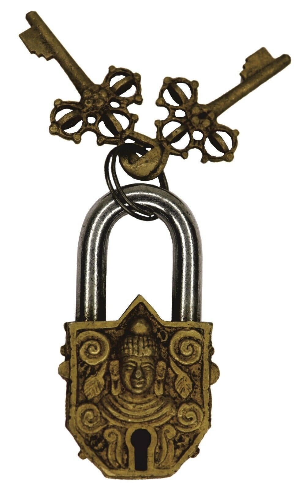 Buddha Engraved Small Door Lock Victorian Antique Style Handmade Brass Padlock