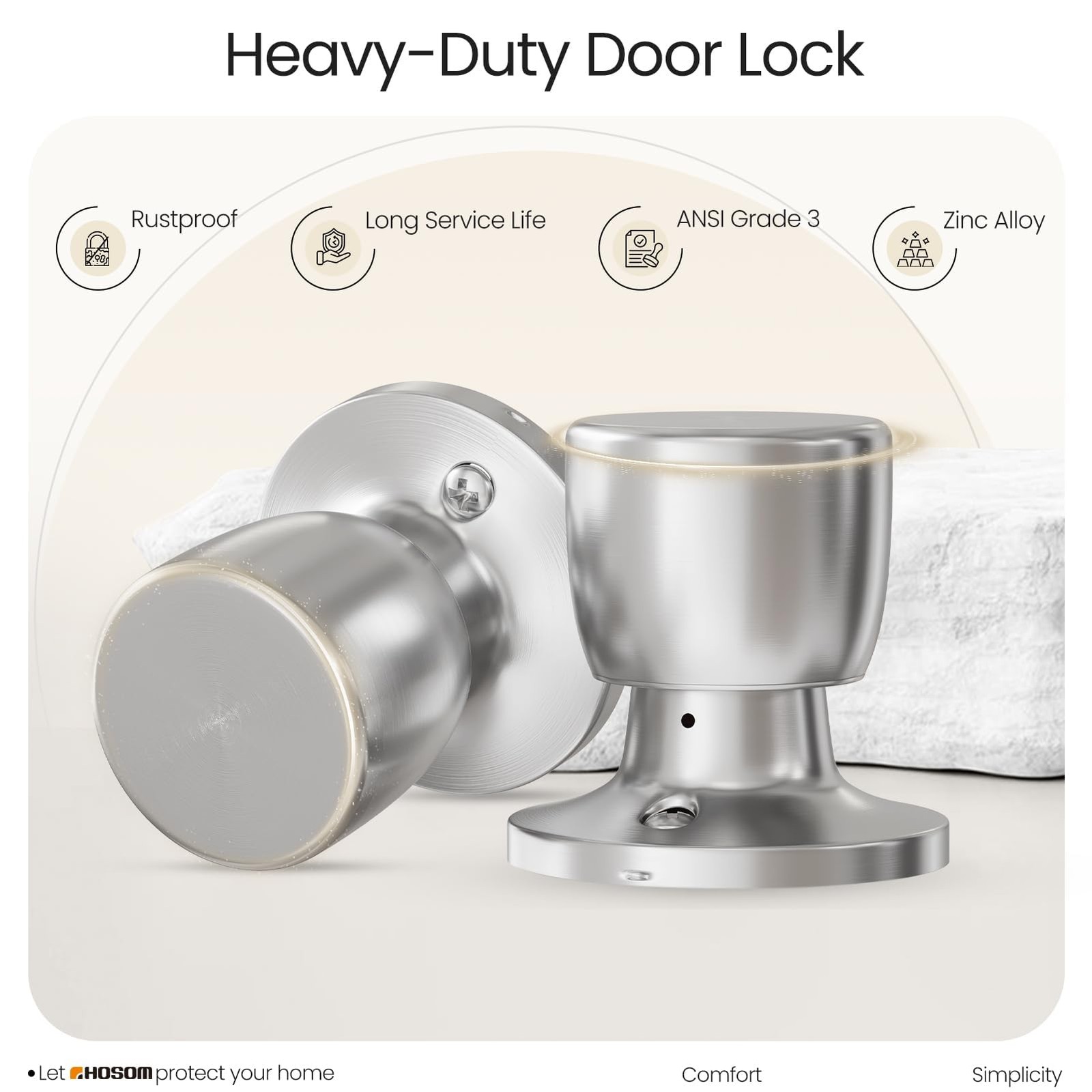 HOSOM 2 Pack Dummy Door Knobs, Keyless Closet Knobs 2 Pack, Satin Nickel