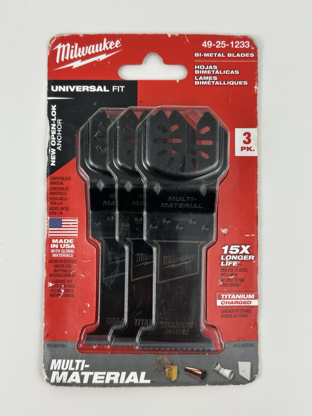 Milwaukee 49-25-1233 Titanium Enhanced 3 Pk 1-3/8" Oscillating Multi Tool Blades