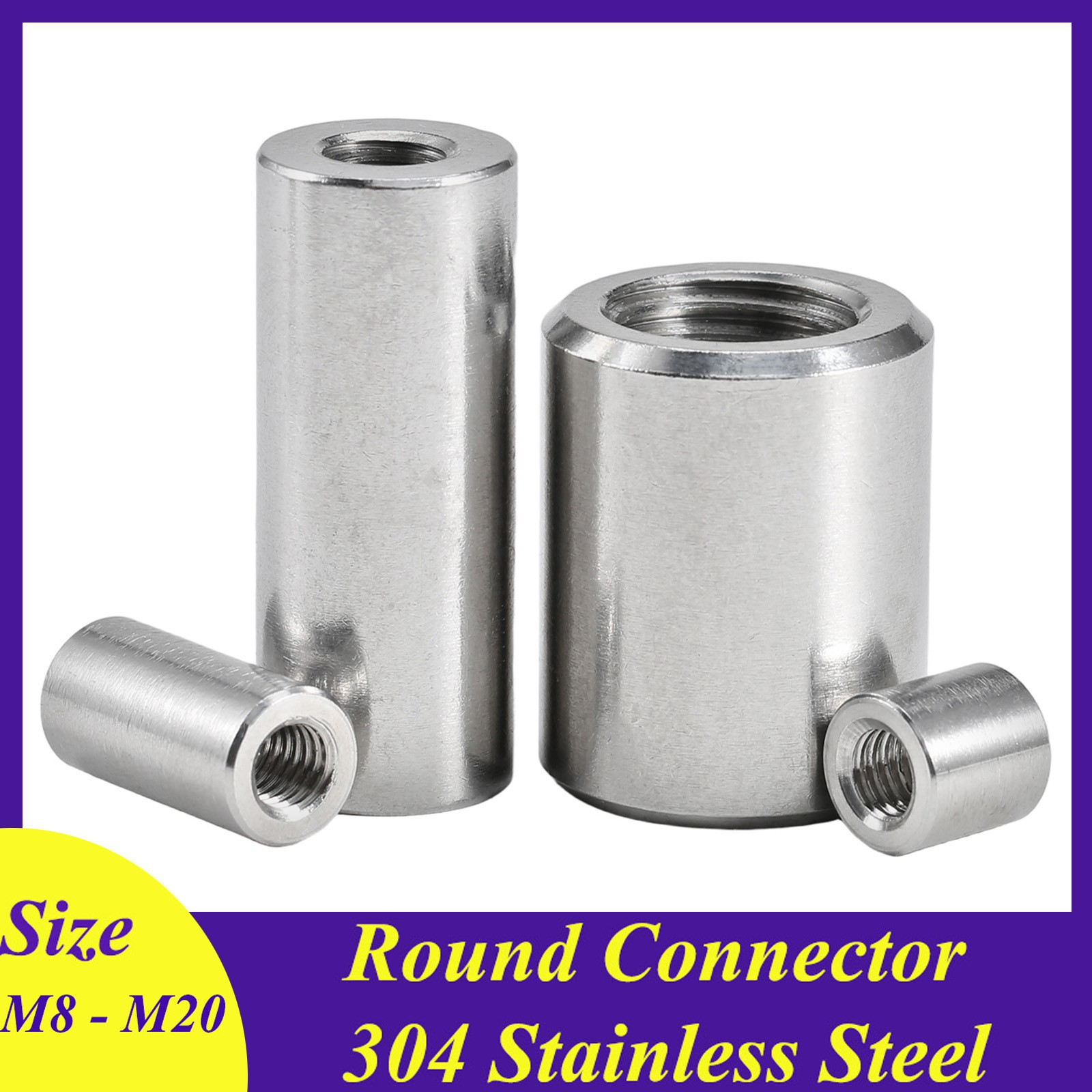 M8 - M20 304 Stainless Steel Rod Connecting Nuts Allthread Bar Round Connector