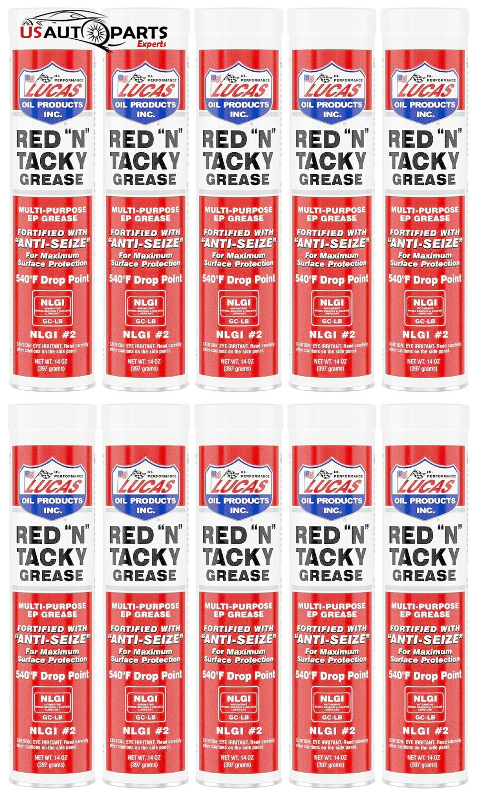 SET OF10 - Lucas Oil 10005 Red 'N' Tacky Grease Fortified with Anti-Seize-14 Oz.