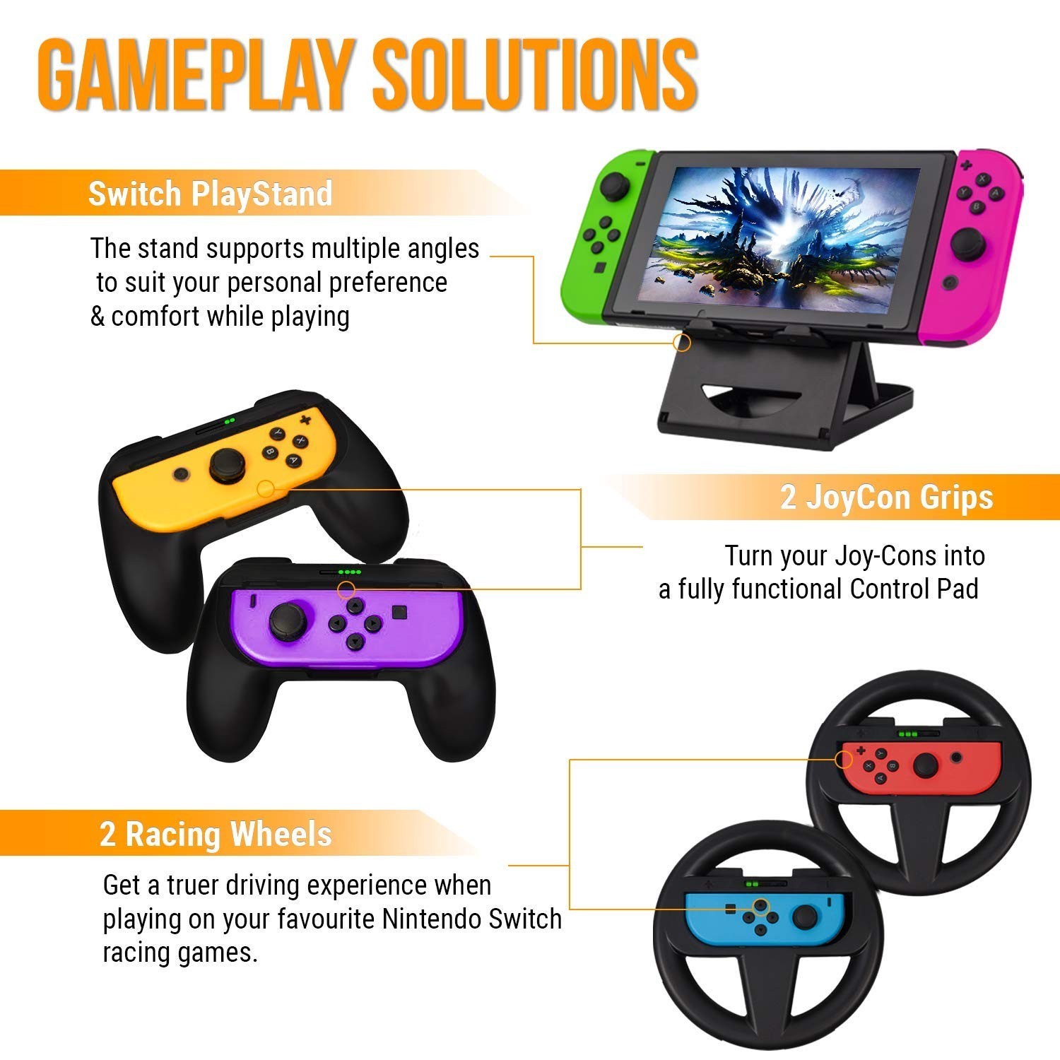Switch Accessories Bundle Kit with for Switch & OLED with Consoles Wheels Etc