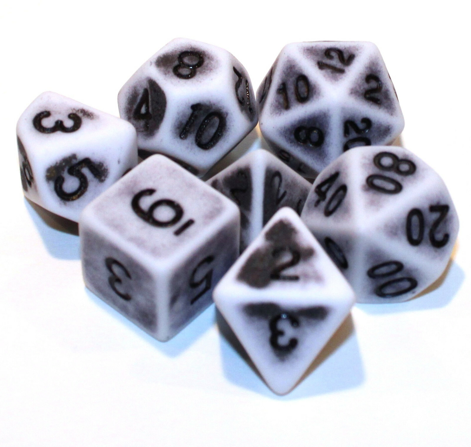 New 7 Piece Retro Polyhedral Dice Set w/ Black Bag - Black