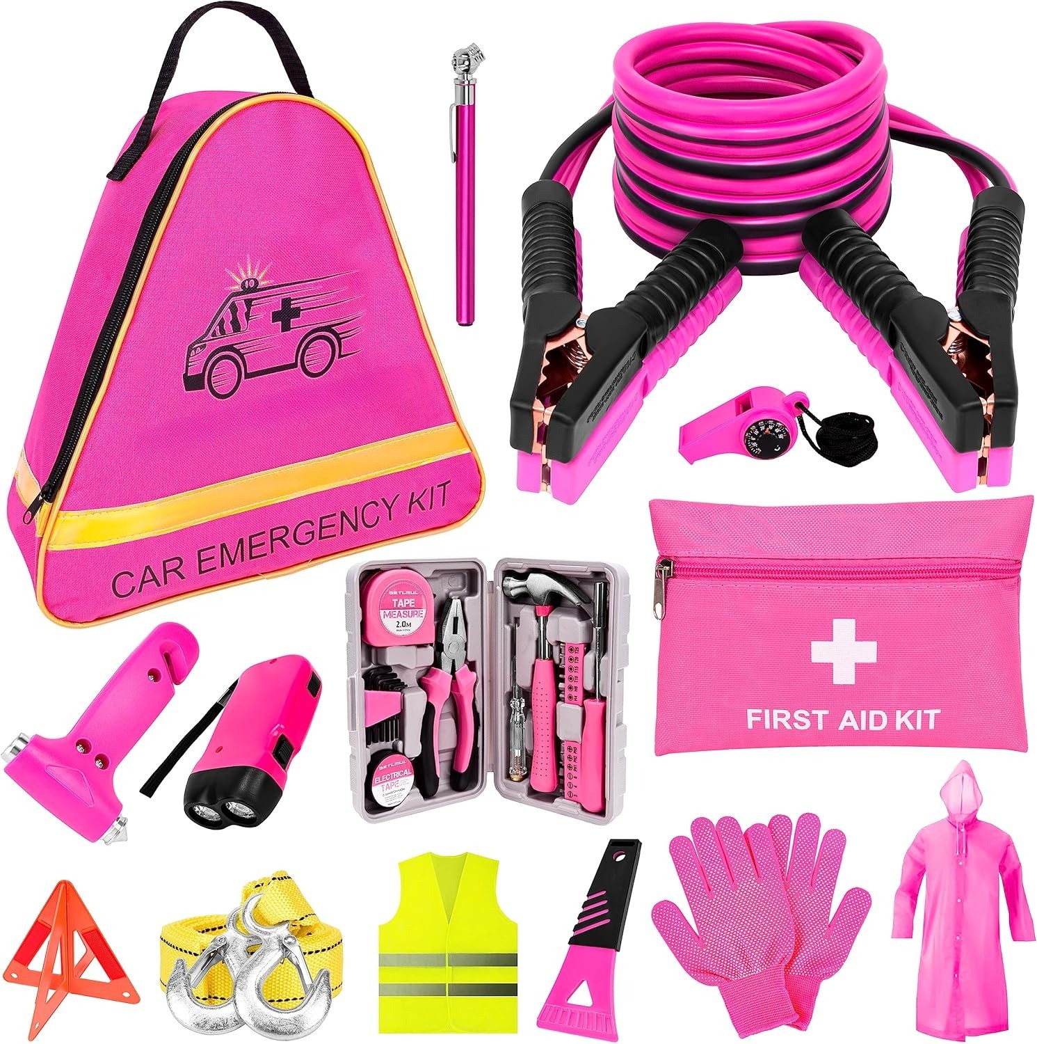 Pink Car Emergency Kit, Premium Roadside Assistance Set