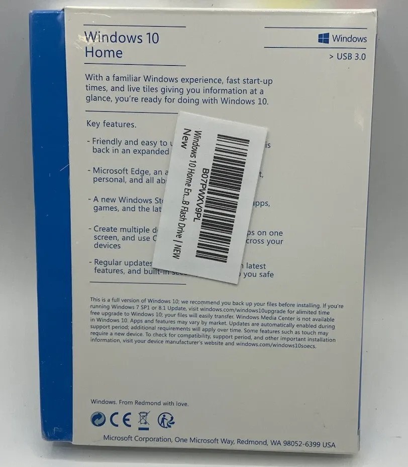 New Microsoft Windows 10 home 32/64-Bit Retail Box USB Drive Sealed
